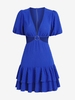 ZAFUL Robe Découpée Anneau en O Ourlet à Volants à Manches Bouffantes S Bleu