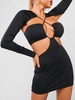 ZAFUL Robe Découpée Croisée à Manches Longues S Noir