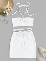 ZAFUL Robe Découpée Croisée en Tricoté à Lacets en Deux Pièces Xl Blanc