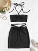 ZAFUL Robe Découpée Croisée en Tricoté à Lacets en Deux Pièces Xl Noir