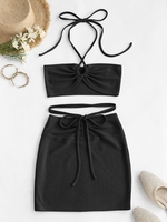 ZAFUL Robe Découpée Croisée en Tricoté à Lacets en Deux Pièces Xl Noir