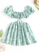 ZAFUL Robe Découpée Feuille Marguerite à Manches Bouffantes S Vert clair