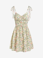 ZAFUL Robe Découpée Fleurie à Epaule Nouée à Volants S Vert clair