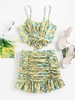 ZAFUL Robe Découpée Fleurie Nouée Plissée Au Dos Deux Pièces Xl Jaune