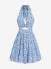 ZAFUL Robe Découpée Fleurie sans Dos à Taille Pendante à Col Halter L Bleu clair
