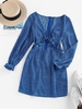 ZAFUL Robe Découpée Plongeante Imprimée Fleurie à Volants M Bleu