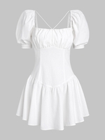ZAFUL Robe de Laitière à Taille Basse à Manches Bouffantes à Volants S Blanc