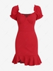 ZAFUL Robe de Laitière à Taille Haute à Manches Courtes à Volants L Rouge foncé