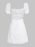 ZAFUL Robe de Laitière Brodée Ouverte Au Dos en Jacquard à Manches Bouffantes L Blanc