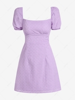ZAFUL Robe de Laitière Brodée Ouverte Au Dos en Jacquard à Manches Bouffantes M Violet clair