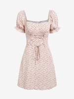 ZAFUL Robe de Laitière Fleurie à Manches Bouffantes à Lacets M Rose léger