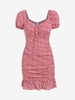 ZAFUL Robe de Laitière Fleurie à Manches Bouffantes à Volants L Rouge