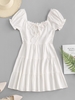 ZAFUL Robe de Laitière Superposée Ourlet en Dentelle à Manches Bouffantes M Blanc