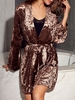 ZAFUL Robe de Nuit Ceinturée en Velours S Café profond