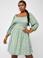 ZAFUL Robe de Sieste Plissée à Imprimé Floral Grande-Taille