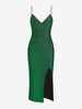 ZAFUL Robe de Soirée à Bretelle Fendue en Avant à Paillettes M Vert profond