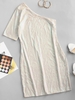 ZAFUL Robe de Soirée Brillante à Une Epaule L Blanc