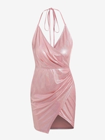 ZAFUL Robe de Soirée Drapée Métallisée Ouverte Au Dos à Col Halter M Rose léger