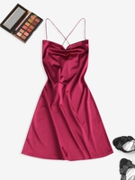 ZAFUL Robe de Soirée Ouverte Au Dos en Satin à Lacets L Rouge foncé
