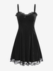 ZAFUL Robe de Soirée Vintage Ourlet en Dentelle à Taille Haute en Velours avec Nœud Papillon M Noir