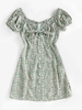 ZAFUL Robe de Trayeuse Fleurie avec Nœud Papillon à Volants S Vert clair