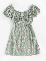 ZAFUL Robe de Trayeuse Fleurie avec Nœud Papillon à Volants S Vert clair