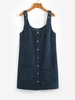 ZAFUL Robe en Velours Côtelé Chasuble Bouton Devant avec Poches M Bleu