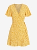 ZAFUL Robe Enveloppée à Imprimé Fleurie à Manches Bouffantes S