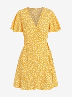 ZAFUL Robe Enveloppée à Imprimé Fleurie à Manches Bouffantes S