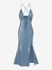 ZAFUL Robe Epaule Dénudée Croisée à Fente Haute à Paillettes L Bleu profond