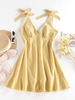 ZAFUL Robe Epaule Nouée sans Dos à Volants L Jaune clair