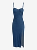 ZAFUL Robe Fendue à Bretelle en Chambray S Bleu