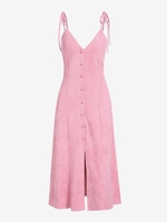 ZAFUL Robe Fendue à Epaule Nouée Boutonnée en Faux Daim S Rose clair