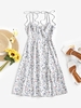 ZAFUL Robe Fendue à Imprimé Fleurie à Epaule Nouée M Blanc