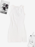 ZAFUL Robe Fendue Côtelée Nouée Ouverte Au Dos S Blanc