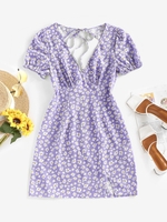 ZAFUL Robe Fendue Découpée Nouée Fleurie Nouée Xl Violet clair