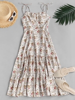 ZAFUL Robe Fendue Fleurie Au Poitrine à Epaule Nouée à Volants S Blanc