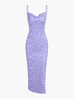 ZAFUL Robe Fendue Fleurie Ouverte en Avant à Bretelle M Violet clair