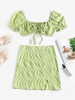 ZAFUL Robe Fendue Marguerite Nouée en Avant à Manches Bouffantes Deux Pièces L Vert clair