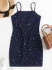 ZAFUL Robe Fendue Métallisée Etoile et Lune à Bretelle S Bleu lapis