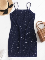 ZAFUL Robe Fendue Métallisée Etoile et Lune à Bretelle S Bleu lapis