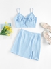 ZAFUL Robe Fendue Nouée en Avant à Volants Deux Pièces M Bleu clair