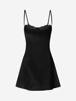 ZAFUL Robe Fendue Soyeuse Découpée à Ourlet en Dentelle S Noir
