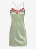 ZAFUL Robe Fendue Soyeuse Fleurie Croisée Brodée de Patch L Vert clair