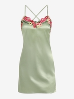 ZAFUL Robe Fendue Soyeuse Fleurie Croisée Brodée de Patch S Vert clair