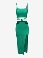 ZAFUL Robe Feuille Gaufrée Plissée Au Dos Nageur Deux Pièces S Vert