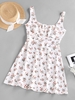 ZAFUL Robe Fleur Au Poitrine Plissée à Taille Empire S Blanc