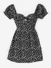 ZAFUL Robe Fleur Nouée à Manches Bouffantes à Lacets M Noir