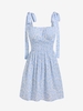 ZAFUL Robe Fleur Plissée Epaule Nouée à Taille Empire S Bleu clair