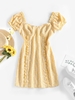 ZAFUL Robe Fleurie à Manches Bouffantes à Volants L Jaune clair
